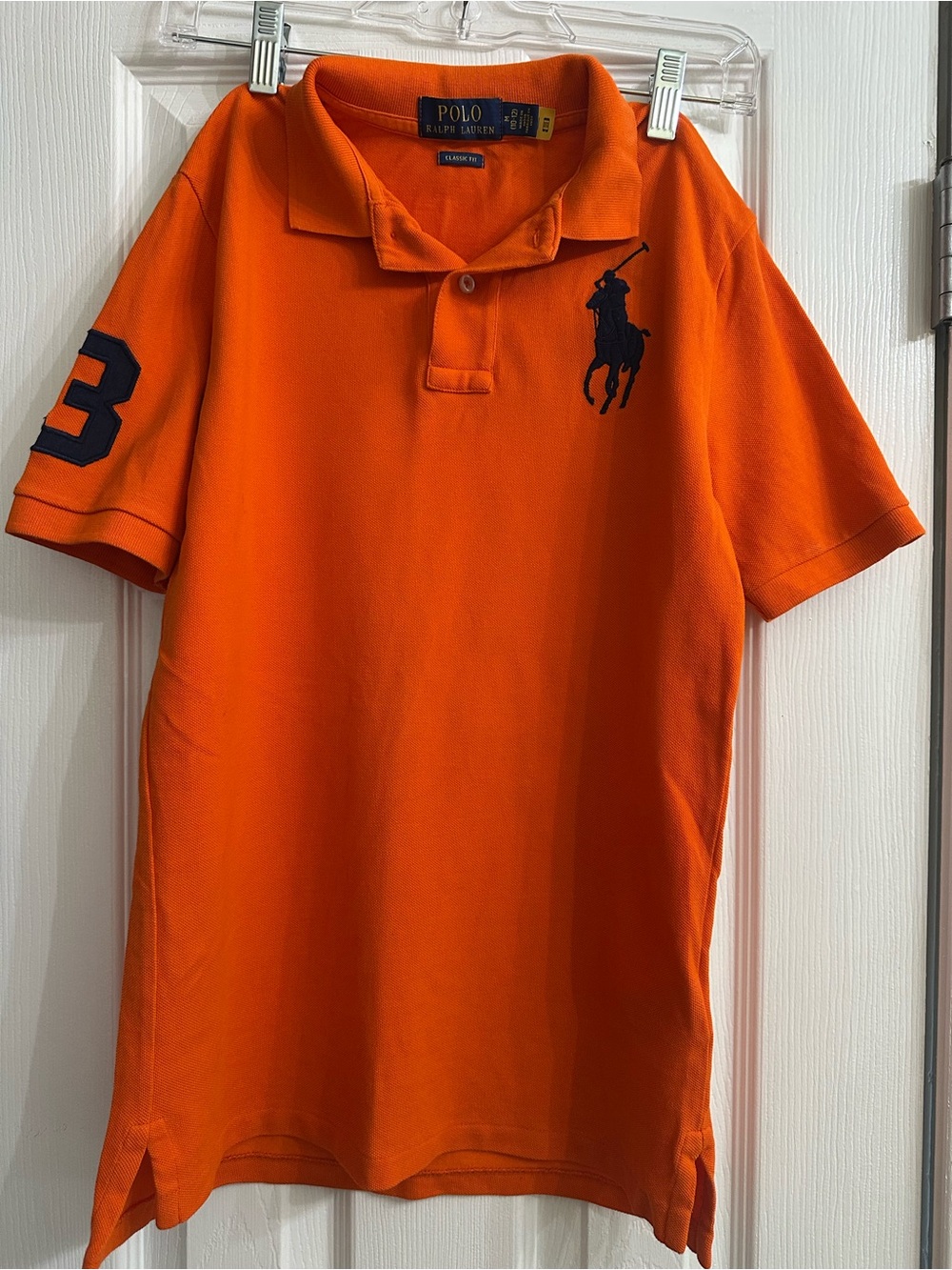 Ralph Lauren Boys Orange Polo with Navy Logo and Sleeve Number